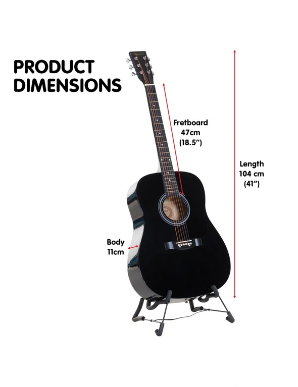 Karrera 41in Acoustic Wooden Guitar with Bag - Black, hi-res image number null