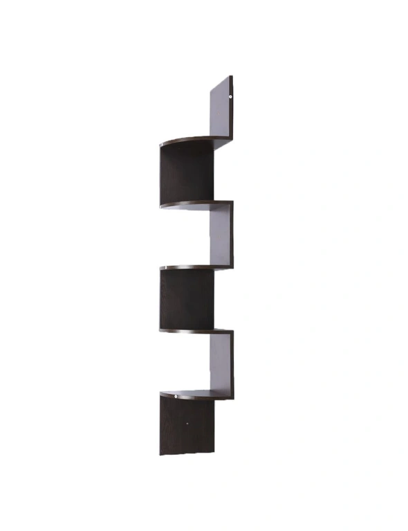 Sarantino 5-Tier Corner Wall Shelf Display Storage Shelves Dark Brown, hi-res image number null