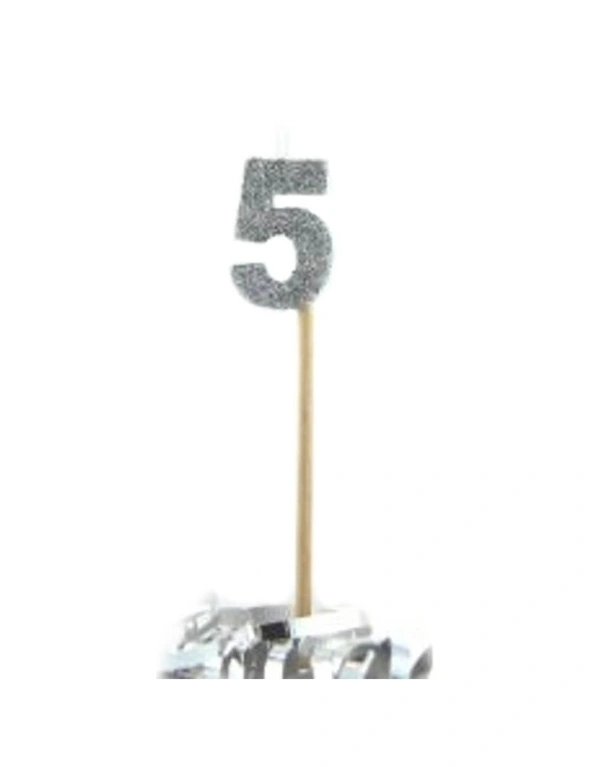 Alpen Glitter Long Stick Candle (Silver) - 5, hi-res image number null