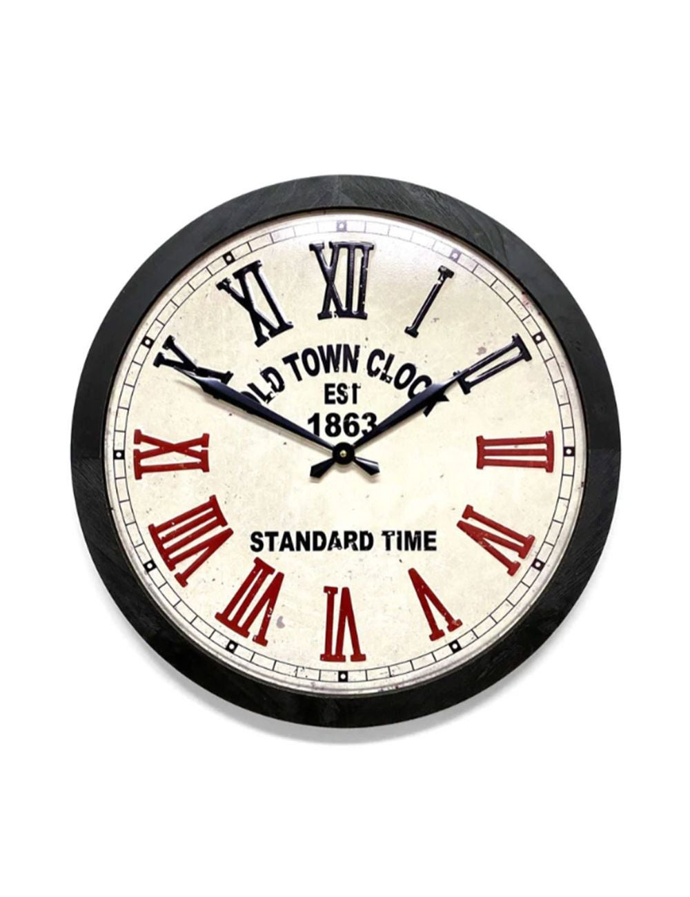 Old Town Stamped Iron Wood Frame Roman Wall Clock | EziBuy Australia