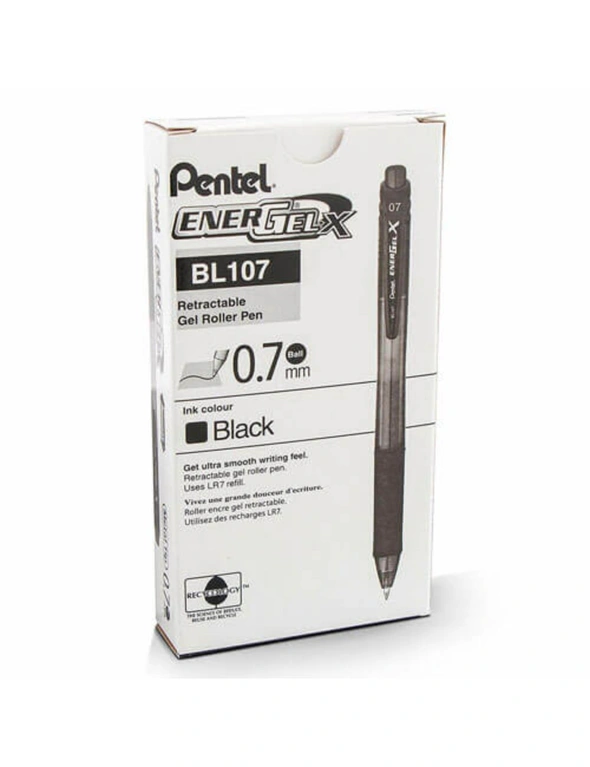 BLACK Pentel EnerGel-X Retractable Roller Gel Pen (0.7mm), hi-res image number null
