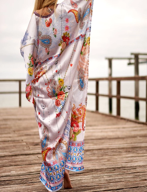 Silk Kaftan,Silk floral print Beach Coverup,Womens Silk Kaftan,Full Length Silk Caftan,Silk Resort Wear For Women,Long Silk Dress, 002, hi-res image number null