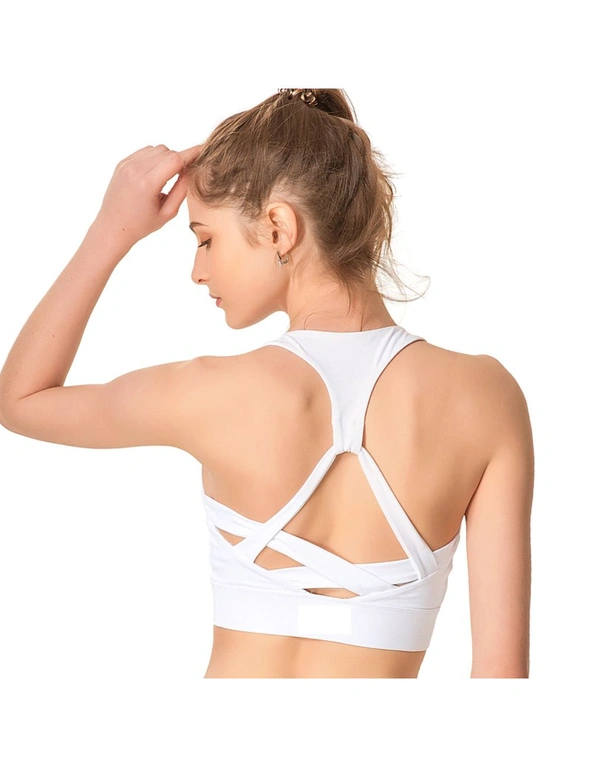 SPORX Women's Sports Bra Cross Back Thick Lines White, hi-res image number null