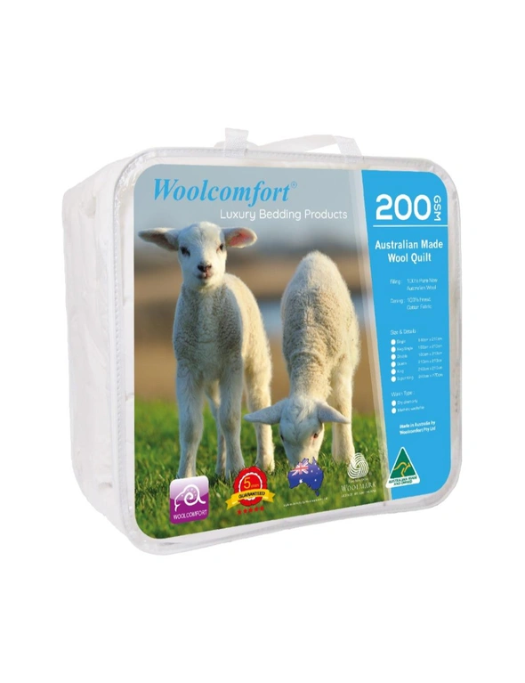 Woolcomfort 200GSM 100% Australian Made Merino Summer Wool Quilt, hi-res image number null
