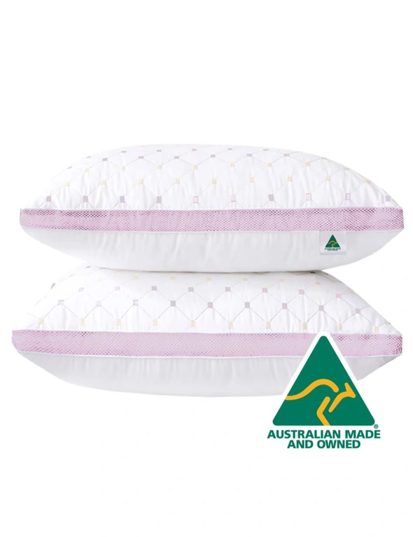 Luxor Aus Made Twin Pack Hotel Quality Pink Diamond Checked Ultra Plush Soft Pillow, hi-res image number null