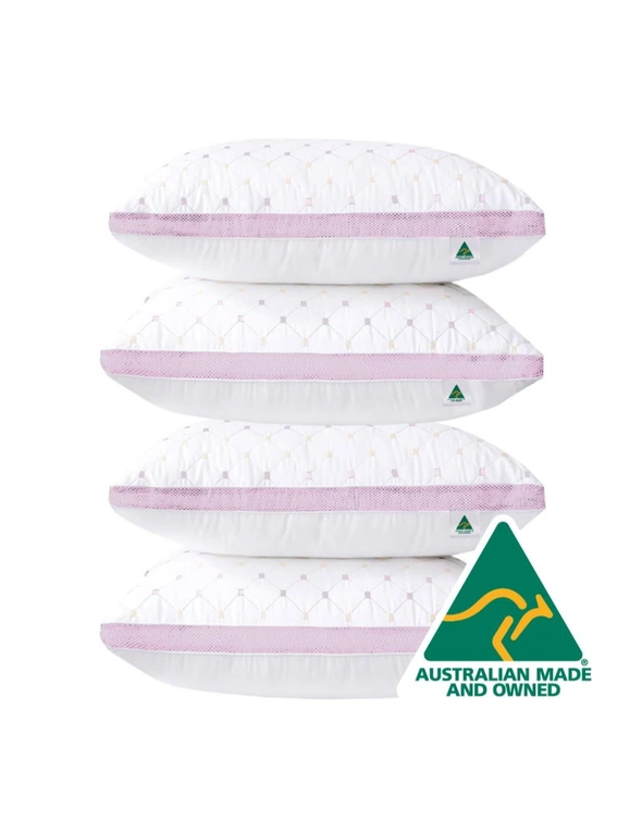 Luxor Aus Made Four Pack Hotel Quality Pink Diamond Checked Ultra Plush Soft Pillow, hi-res image number null