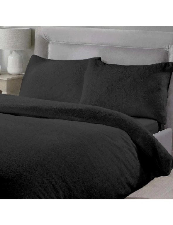 Luxor Teddy Bear Fleece Soft Warm Quilt Doona Duvet Cover Pillowcase Set Black, hi-res image number null