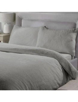 Luxor Teddy Bear Fleece Soft Warm Quilt Doona Duvet Cover Pillowcase Set Grey