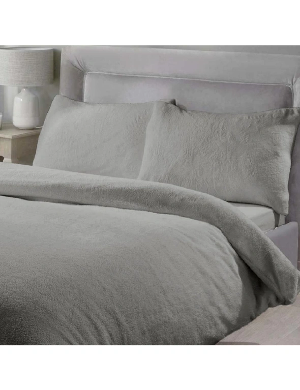 Luxor Teddy Bear Fleece Soft Warm Quilt Doona Duvet Cover Pillowcase Set Grey, hi-res image number null