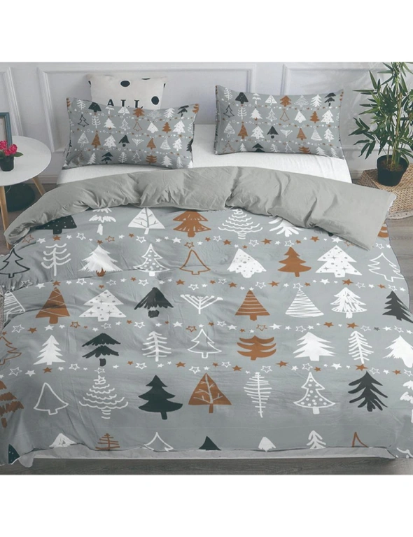 Dreamfields Xmas Tree Grey Christmas Design Soft Quilt Duvet Doona Cover Set, hi-res image number null