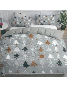 Dreamfields Xmas Tree Grey Christmas Design Soft Quilt Duvet Doona Cover Set