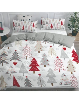 Dreamfields Xmas Tree White Christmas Design Soft Quilt Duvet Doona Cover Set
