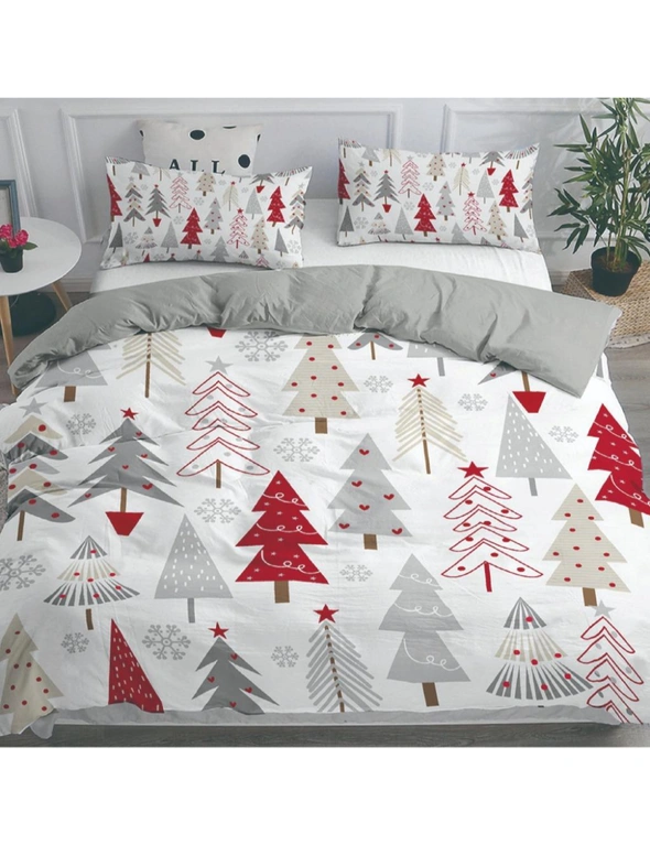 Dreamfields Xmas Tree White Christmas Design Soft Quilt Duvet Doona Cover Set, hi-res image number null
