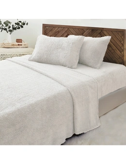 Luxor Teddy Bear Fleece Fitted Flat Sheet + Pillowcase Set