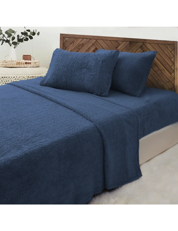 Luxor Teddy Bear Fleece Fitted Flat Sheet + Pillowcase Set, hi-res image number null