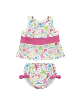 Bow Tankini Swimsuit Set with Snap Reusable Absorbent Swim Diaper-White Sea Pals