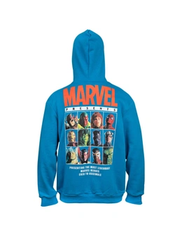 Marvel Brand Text Puff Print Hoodie With Character Line Up Back Print