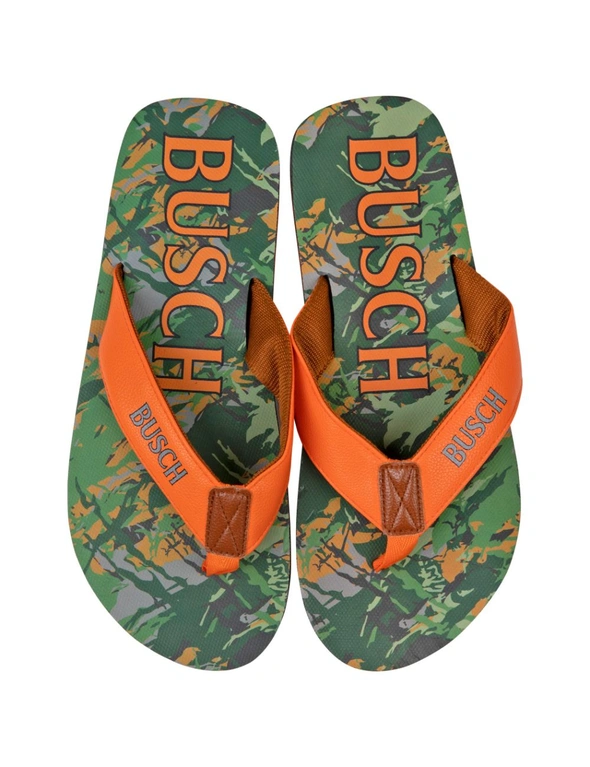 Busch Hunter Orange Text Logo Tree Camo Men's Flip Flop Sandals, hi-res image number null