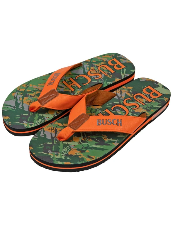 Busch Hunter Orange Text Logo Tree Camo Men's Flip Flop Sandals, hi-res image number null