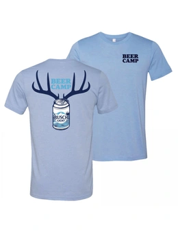 Busch Light Beer Hunting Beer Camp Front and Back Print Blue T-Shirt