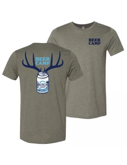 Busch Light Beer Hunting Beer Camp Front and Back Print Grey T-Shirt