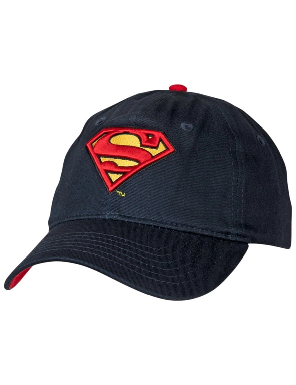 Superman Classic Symbol Dark Navy Curved Brim Adjustable Dad Hat, hi-res image number null