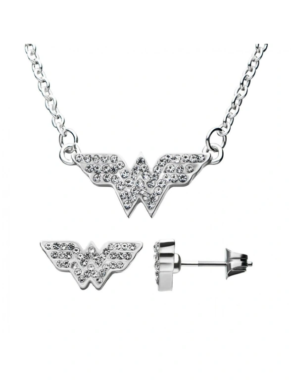 DC Comics Wonder Woman Symbol Studded Steel Necklace and Earring Set, hi-res image number null