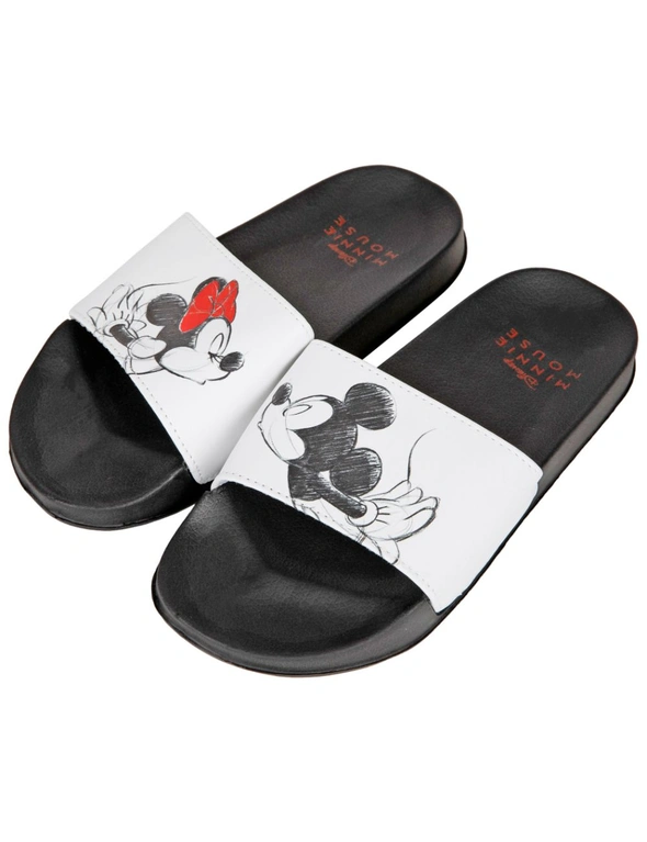 Disney Mickey Mouse and Minnie Mouse Sharing a Kiss Women's Flip Flop Slides, hi-res image number null
