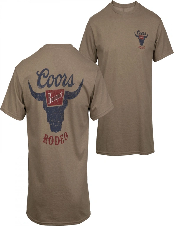 Coors Banquet Rodeo Logo Distressed Front and Back Tan T-Shirt, hi-res image number null