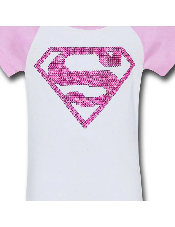 Supergirl Girls Pink Pattern Symbol T-Shirt, hi-res image number null