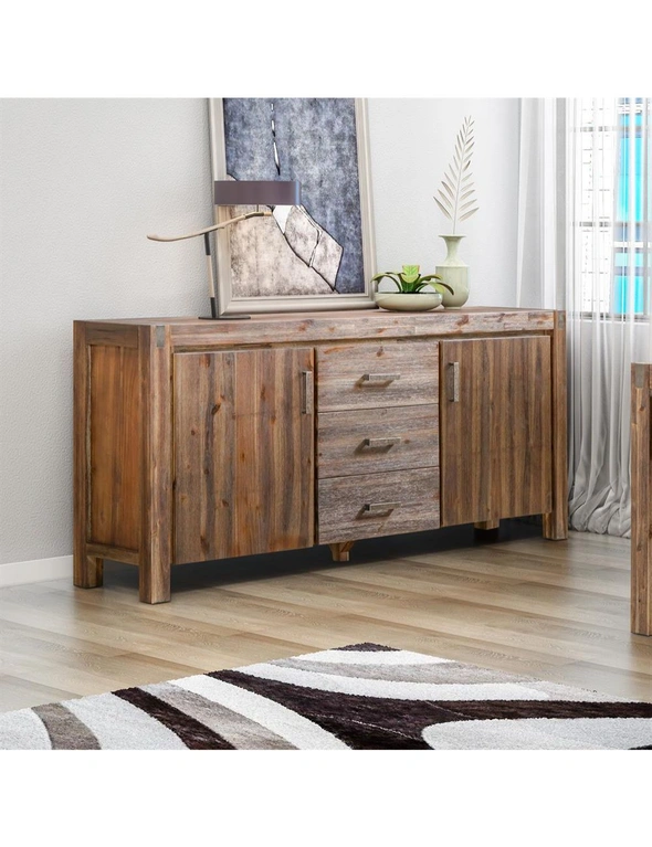 Buffet Sideboard in Chocolate Colour - Solid Acacia Wooden Frame Storage Cabinet with Drawers, hi-res image number null