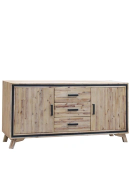 Buffet Sideboard in Silver Brush Colour - Solid Acacia & Veneer Wooden Frame Storage Cabinet