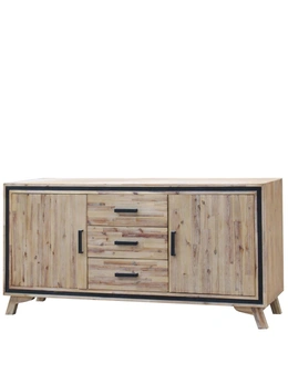Buffet Sideboard in Silver Brush Colour - Solid Acacia & Veneer Wooden Frame Storage Cabinet