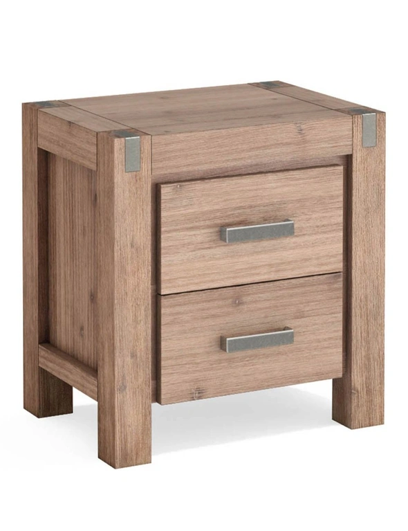 Bedside Table 2 drawers Night Stand Solid Wood Acacia Oak Colour, hi-res image number null