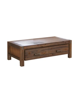 Coffee Table Solid Acacia Wood & Veneer 1 Drawer Storage Chocolate Colour