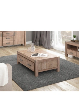 Coffee Table Solid Acacia Wood & Veneer 1 Drawer Storage Oak Colour