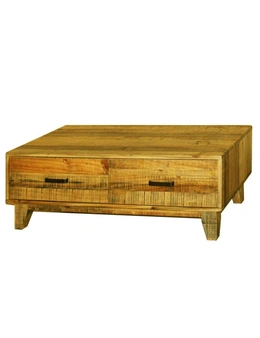 Coffee Table Wooden Frame 2 Drawers Storage in Light Brown Colour
