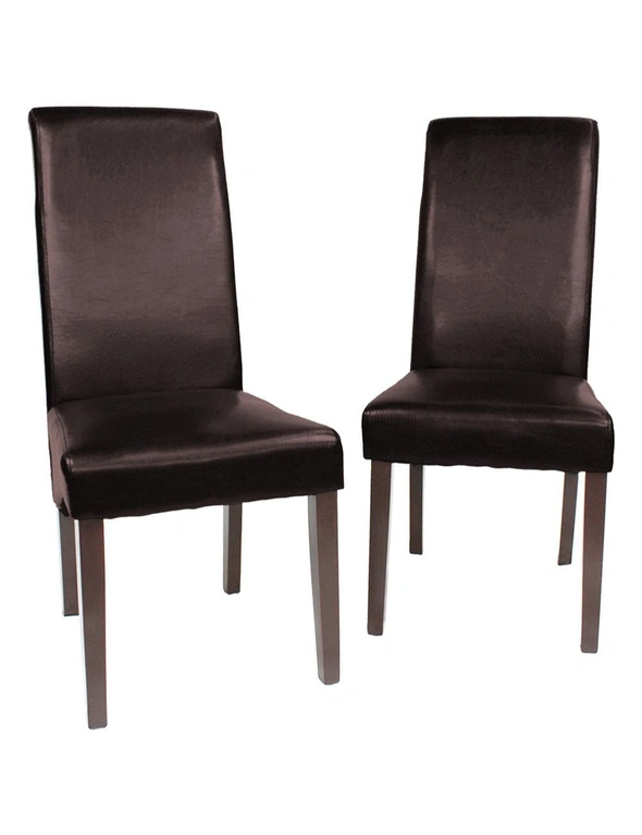 2x Wooden Frame Brown Leatherette Dining Chairs with Solid Pine Legs, hi-res image number null