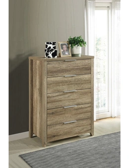 Tallboy with 5 Storage Drawers Natural Wood like MDF in Oak Colour