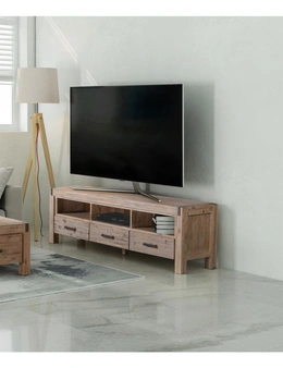 TV Cabinet with 3 Storage Drawers with Shelf Solid Acacia Wooden Frame Entertainment Unit