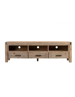 TV Cabinet with 3 Storage Drawers with Shelf Solid Acacia Wooden Frame Entertainment Unit