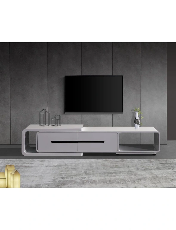 TV Cabinet with 2 Storage Drawers With High Glossy Assembled Entertainment Unit in White colour, hi-res image number null