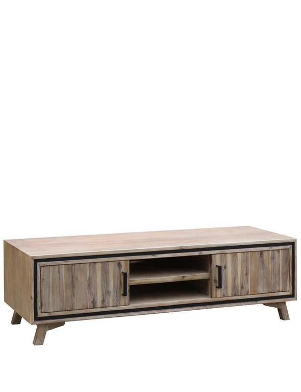 TV Cabinet with 2 Storage Drawers Cabinet Solid Acacia Wooden Entertainment Unit, hi-res image number null