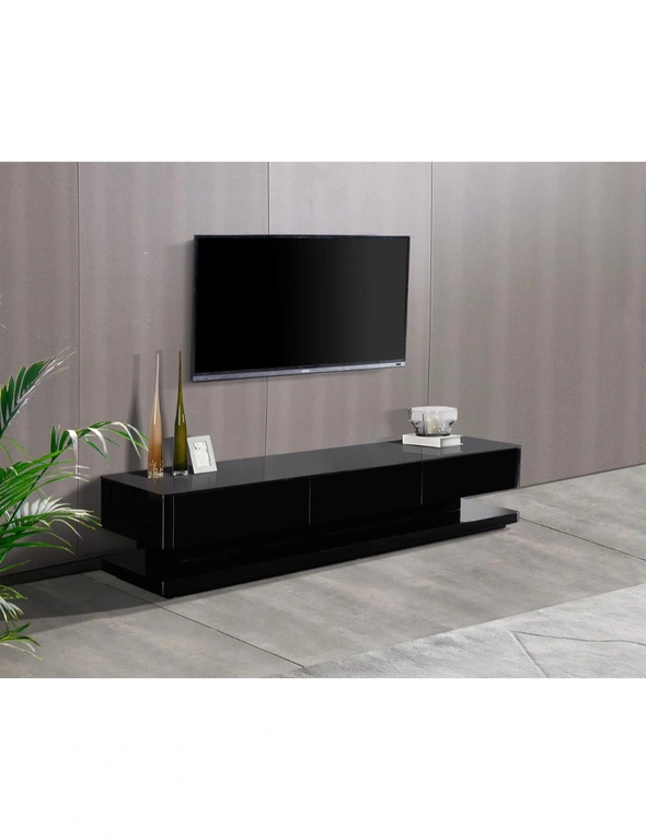 TV Cabinet with 3 Storage Drawers With High Glossy Assembled Entertainment Unit in Black colour, hi-res image number null