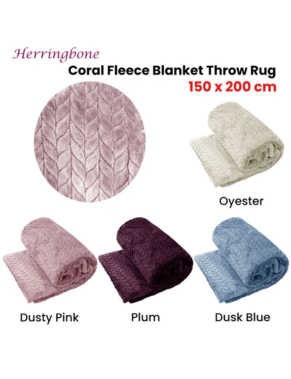 Herringbone Coral Fleece Blanket Throw Rug 150x200 cm, hi-res image number null