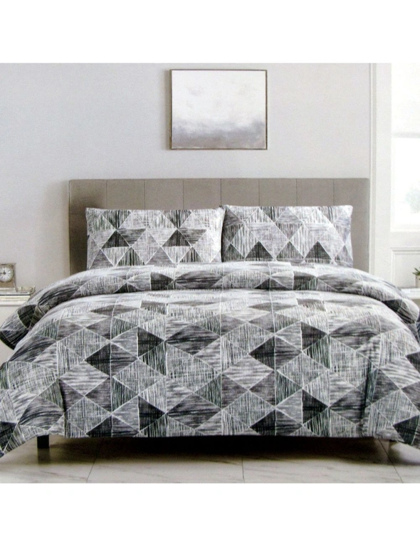 Artex Charcoal Black Avery Lines Pattern Printed Microfiber Polyester Quilt Cover Set, hi-res image number null