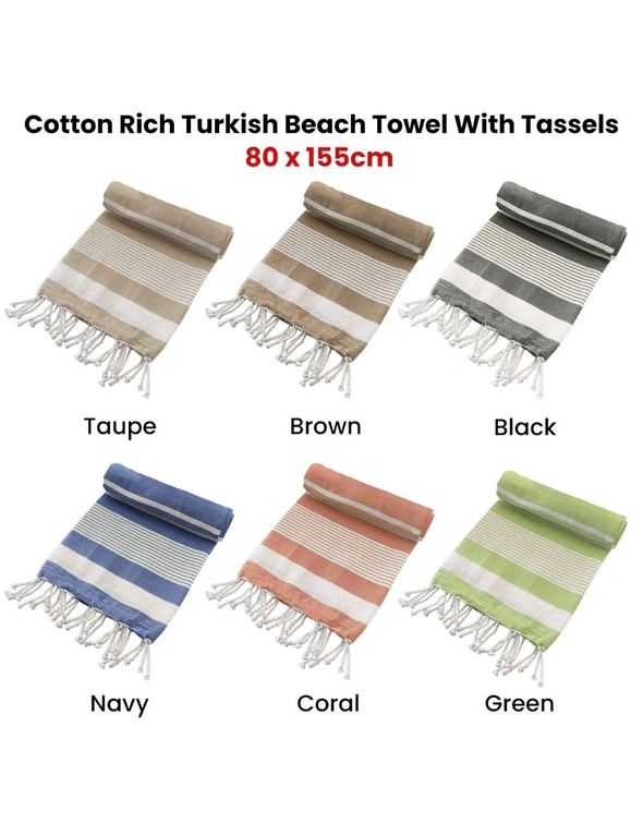 Cotton Rich Large Turkish Beach Towel with Tassels 80cm x 155cm, hi-res image number null