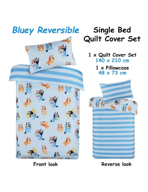 Caprice Bluey Bingo Reversible Striped Licensed Quilt Cover Set Single, hi-res image number null