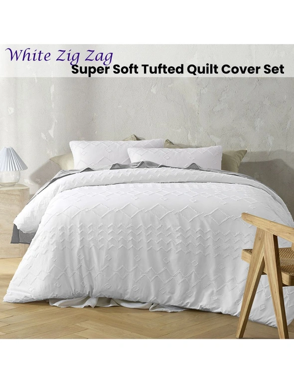 Big Sleep White Zig Zag Super Soft Tufted Quilt Cover Set, hi-res image number null
