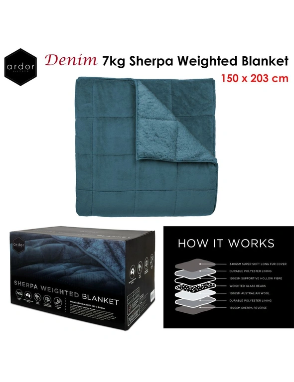 Denim 7kg Sherpa Weighted Blanket by Ador, hi-res image number null